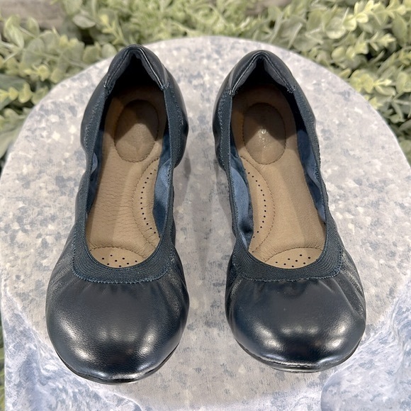 Lands End Navy Blue Round Toe Elastic Band Pull On Scrunch Flats WMS 6.5B💙VGUC - Picture 3 of 9